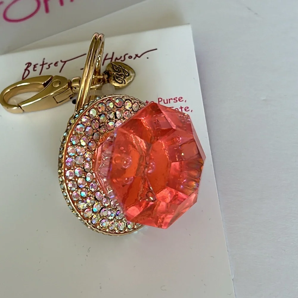 Betsey Johnson bling ring pop crystal handbag charm keychain
